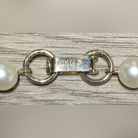 Vintage Designer Signed AHMET Gold Tone Green Crystal & Pearl Cha-Cha Bracelet - Picture 4 of 5